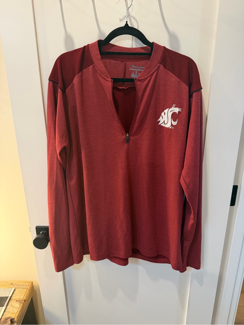 Champion WSU Cougars Men's Red Quarter-Zip Sweatshirt with White Logo